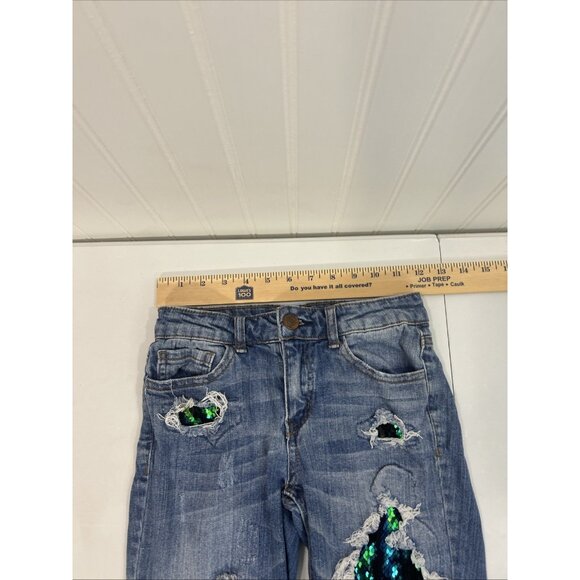 Almost Famous Women Size 0 Blue Jeans with Sequin Design Midrise - Picture 10 of 13